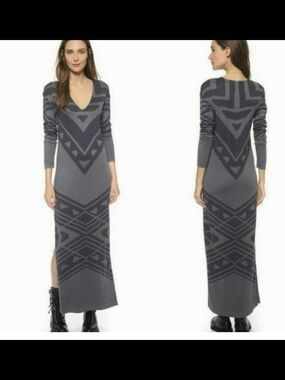 Free People Navy Bauhaus Printed Knit Maxi Dress